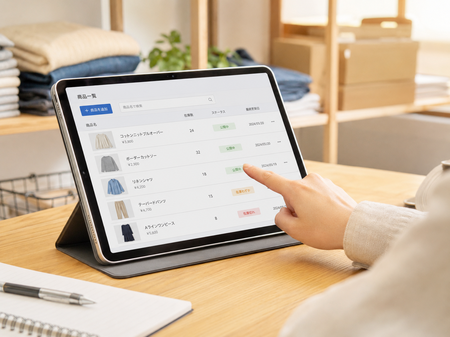 パソコンでECサイトの商品情報を登録する作業のイメージ